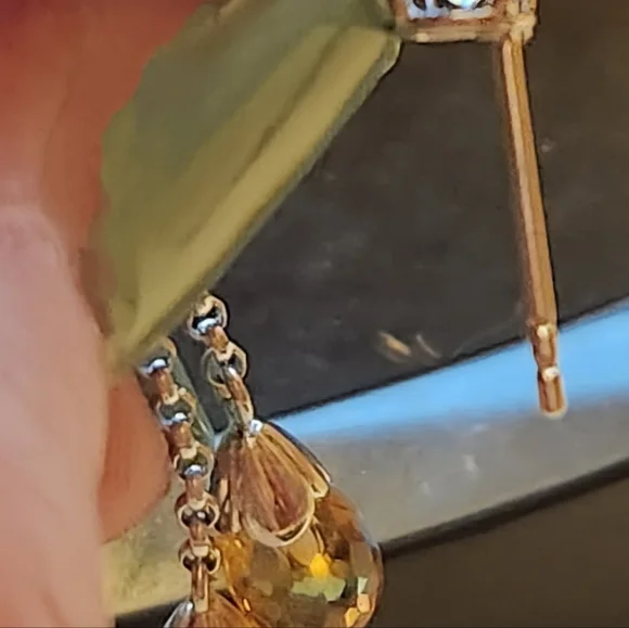 14K Vintage Briolette Blue and Orange Topaz AAA Quality 4 Grams - Picture 7 of 9